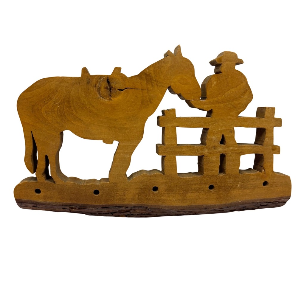 Stan's Wood Crafts Cowboy and Horse Wooden Wall Plaque Rustic Western Decor